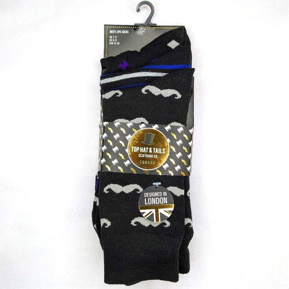 Top Hat & Tails Men's Crew Socks Black Multipack size 8-12